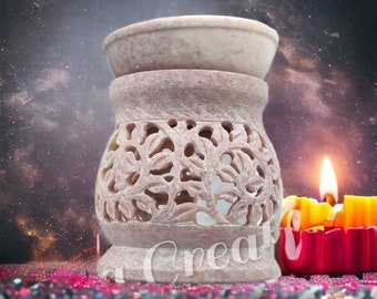 Soapstone Floral Carving Aroma Oil Burner Tea Light Holder Oil  Diffuser's pair