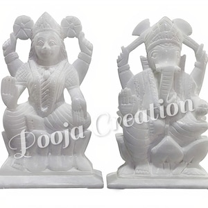 White Marble Laxmi Ganesha ji idol Showpiece Sculpture For Home Office and Temples Decor.-