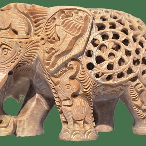 Marble Handicraft Soapstone Large Elephant Figurines 8 inch, Hand Carved Elephant Sculpture with BabyElephant Inside decor item-Single pc