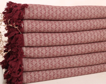 75x87 Inches Burgundy Cotton Throw, Custom Blanket, Heart Design  Throw, Decorative Blanket, Custom Wedding Gifts, Valentines Day Gift Idea,