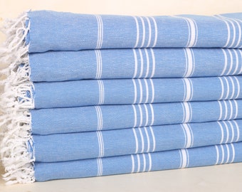 Gestreepte deken, 79 x 95 inch saxofoon blauwe katoenen deken, bruids douchecadeau, geweven deken, sprei, kingsize sprei,