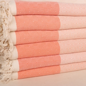 79x103 Inches Orange Cotton Throw, Bachelorette Party Favors, Bridal Shower Gift, Diamond Throw, Turkish Blanket, Halloween Gifts,