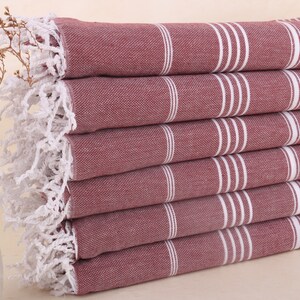 Wedding Favors for Guests, Bridesmaid Gifts, Burgundy Towel, Striped Towel, 40x71 Inches Bachelor/Bachelorette Party Favors, Pareo Towel,