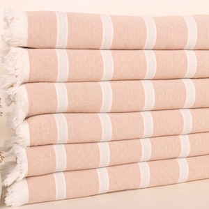 Woven Blanket, Woven Throw Blanket, Tablecloth, Striped Blanket, 83x95 Inches Milky Brown-Light Gray Cotton Blanket, Bedspread Quenn,