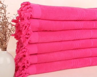 Personalized Gift Box Towel, Custom Turkish Towel, Fuchsia Towel, Striped Towel, Terry Towel, 36x71 Inches Beach Towel Embroidery,