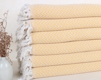 Tovaglia, coperta da divano, coperta a zig zag, coperta in cotone senape 63x75 pollici, coperta intrecciata, regalo per la famiglia,