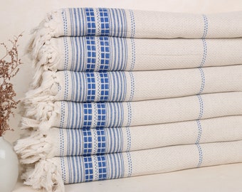 Striped Blanket, 93x95 Inches Parliament Blue Linen Blanket, Bridesmaid Gifts, Throw Blanket Couch, Couch Throw,