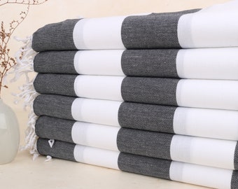 Turkish Beach Towel Personalized, Personalized Beach Towel, Black-White Towel, Striped Towel, 40x71 Inches Bachelor/Bachelorette Party Favor