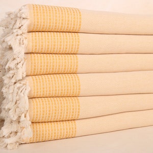 Decorative Blanket, Personalized Gifts, 91x95 Inches Mustard Cotton Blanket, Striped Blanket, Turkish Blanket, Christmas Gift Blanket,