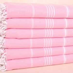 79x95 Inches Pink Cotton Blanket, Bachelorette Gifts, Woven Blanket, Boho Throw Blankets, Striped Blanket, Valentines Gift,