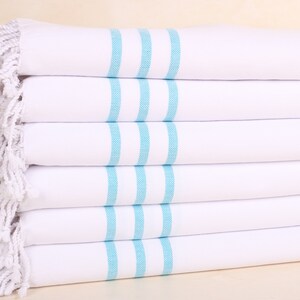 Bridesmaid Gifts, Striped Hand Towel, Monogram Hand Towel, Wedding Favor, 24x40 Inches Turquoise Cotton Tea Towel, Valentines Day Gift Idea,