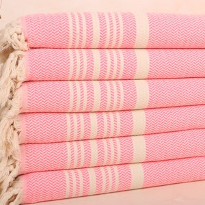 Wedding Gift Towels, Bathroom Hand Towel, Bright Pink Towel, Striped Towel, 18x40 Inches Bridesmaid Gift, Turkey Towel, Gym Towel,