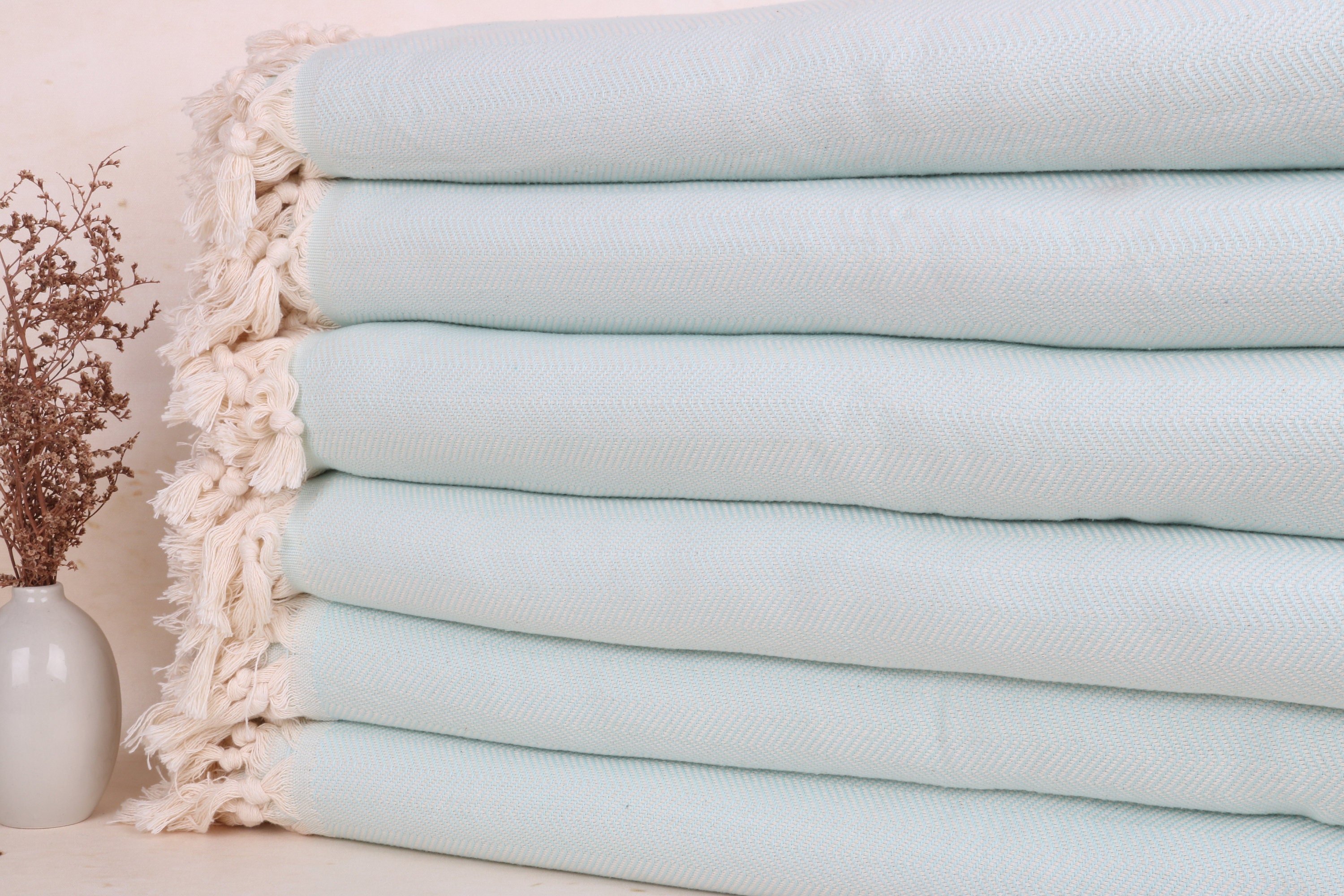 79x99 Inches Mint Cotton Throw, Herringbone Throw, Woven Blanket, Bridesmaid Gifts, Wedding Favors, Bachelorette Party Decorations,