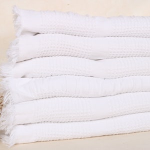 87x95 Inches White Cotton Blanket, Tablecloth, Waffle Blanket, Turkish Blanket, Bedspread, Bachelor Party Gifts,