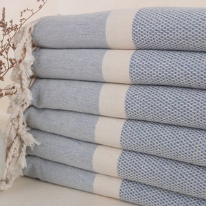 Summer Gift, Personalized Bridesmaid Gift, 36x71 Inches Light Blue Cotton Towel, Bachelorette Party Favors, Striped Towel, Christmas Favors,
