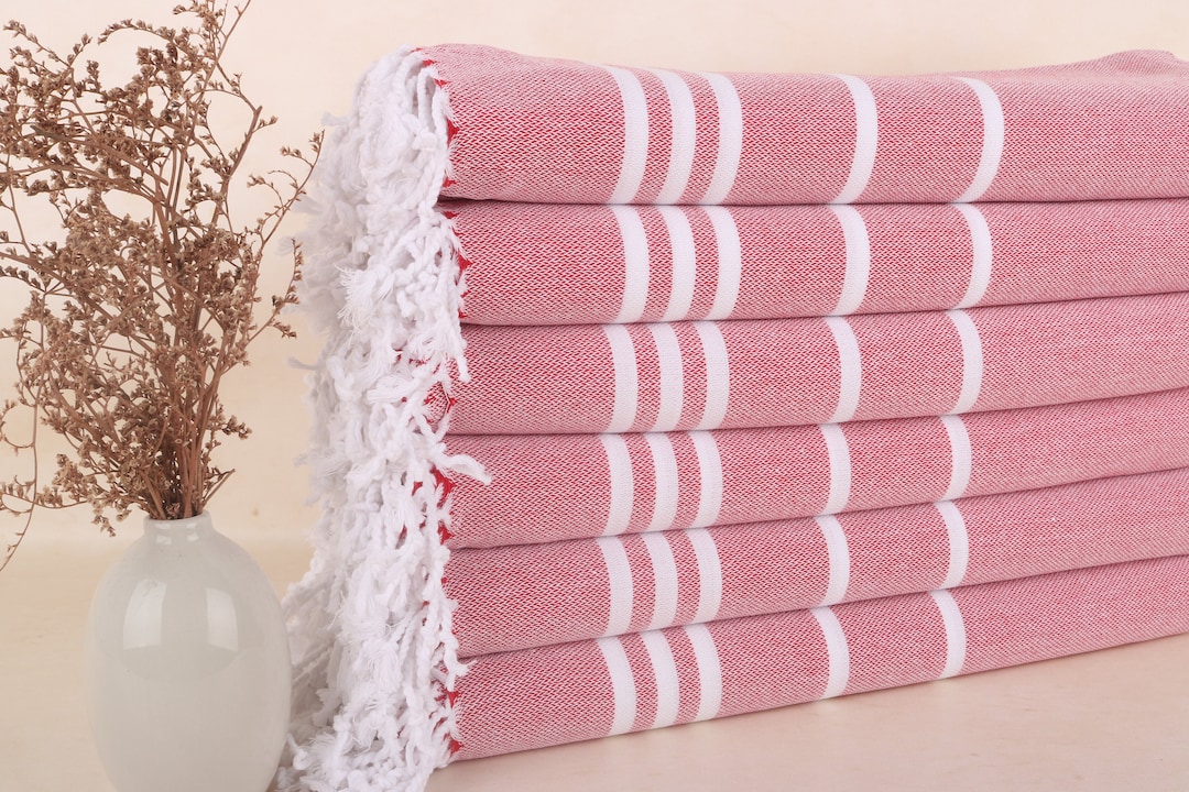 Turkish Bath Towel, Turkish Towel Beach, Red Towel, Striped Towel