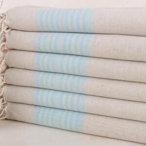 Bridal Gifts, Gift For Her, 40x79 Inches Turquoise Linen Towel, Personalized Gift, Striped Towel, Wedding Gift, Custom Turkish Towel,