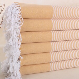 Personalized Gift for him, Wedding Favors for Guests, Mustard Towel, Striped Towel, 40x71 Inches Personalized Bridesmaid Gift,