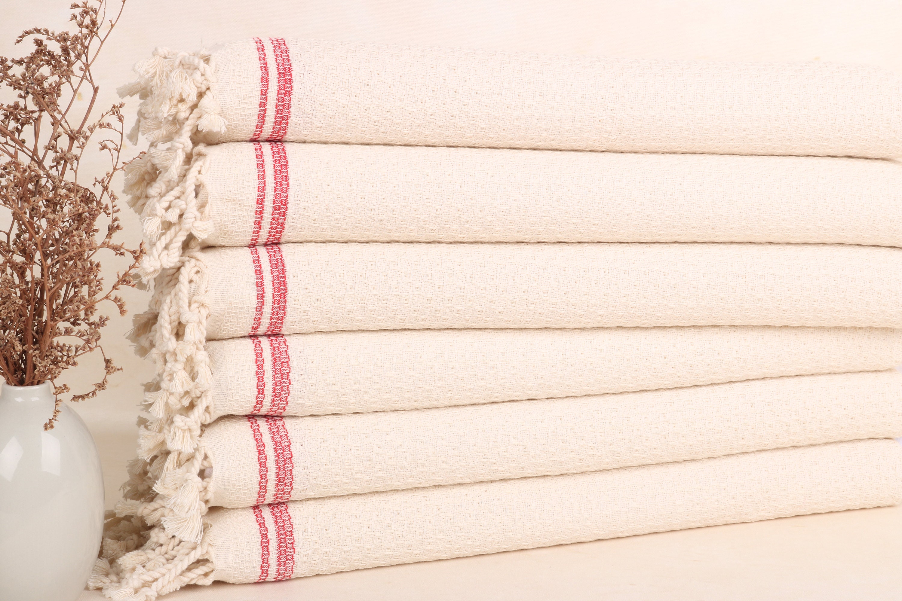 Monogram Kitchen Towel, 18x38 Inches Red Cotton Dish Towel, Monogram Hand Towel, Striped Tea Towel, Small Bath Towels, Bathroom Towel,
