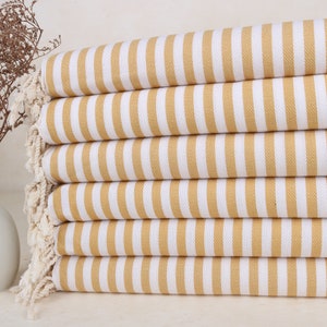 Striped Towel, Bachelorette Gifts, 40x71 Inches Mustard Cotton Towel, Gift For Her, Turkish Towel, Bathroom Towel,