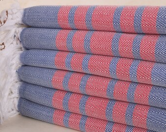 Wedding Gift, Turkish Beach Towel, Monogram Beach Towel, 40x63 Inches Red-Blue Cotton Towel, Chevron Towel, Welcome Wedding Gift,