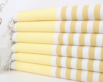 Turkish Beach Towel, Bridesmaid Gifts, Mustard-Yellow Towel, Striped Towel, 40x71 Inches Bridesmaid Gift Box Towel, Warm Towel,
