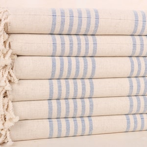 Personalized Towel, Bridesmaid Gifts, Sax Blue Towel, Striped Towel, 40x71 Inches Linen Towel, Organic Towels, Sauna Towel, Decor Towel,
