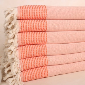 91x95 Inches Orange Cotton Throw, Woven Throw Blanket, Tablecloth, Striped Throw, Boho Throw Blankets, Wedding Gift For Bride,