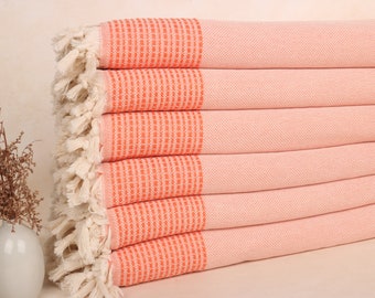 91x95 Inches Orange Cotton Throw, Woven Throw Blanket, Tablecloth, Striped Throw, Boho Throw Blankets, Wedding Gift For Bride,
