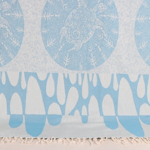 79x99 Inches Petrol Blue Cotton Throw, Personalized Gifts, Woven Blanket, Boho Throw Blankets, Turtle Design Throw, Family Gift,