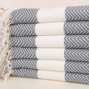 40x71 Inches Dark Gray-White Cotton Towel, Beach Towel, Gift For The Home, Bath Towel, Zig zag Towel, Valentines Day Gift For Him,