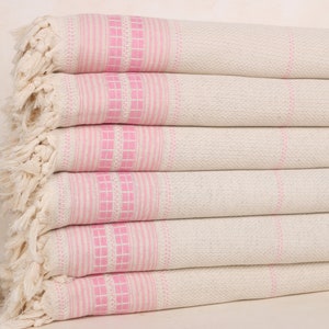 Custom Wedding Gifts, Woven Throw Blanket, 93x95 Inches Pink Linen Blanket, Bachelorette Gifts, Striped Blanket, Unique Gift,