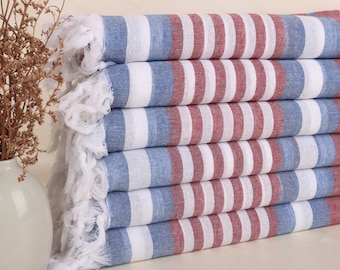 Cadeau bruidsmeisje, 40 x 67 inch bordeauxblauwe katoenen handdoek, handgemaakt cadeau, vrijgezellenfeest cadeau, gestreepte handdoek, huwelijkscadeau voor bruid,