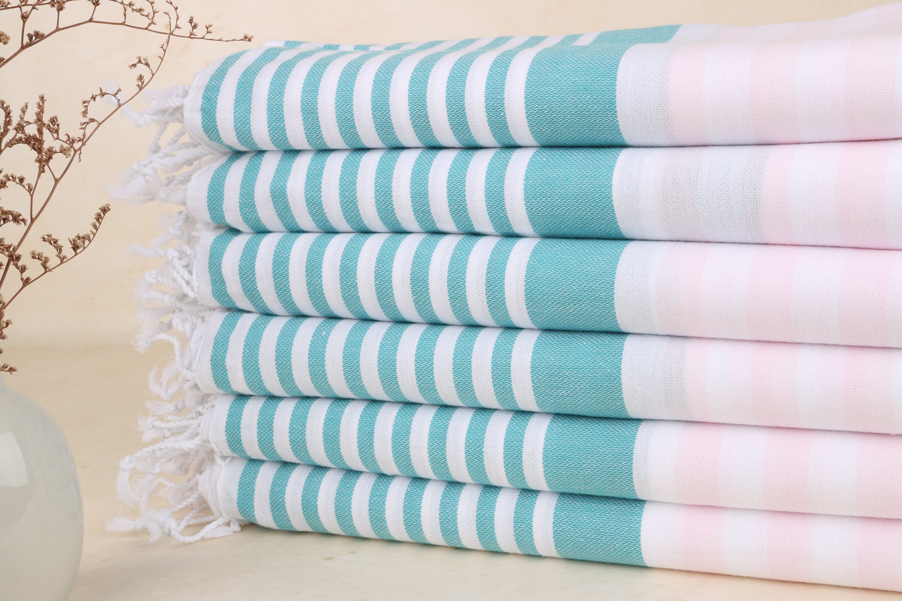 36x67 Inches Powder Pink-petrol Green Cotton Towel, Boyfriend Gift
