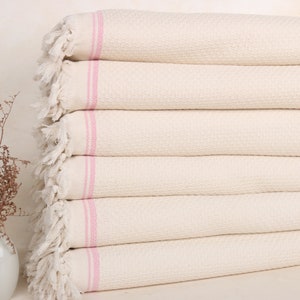Striped Throw, Decorative Blanket, 91x93 Inches Pink Cotton Throw, Woven Throw Blanket, Bridal Shower Gift, Bachelor Party Favors,