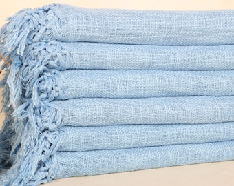 Solid Throw, Housewarming Gift, Bachelorette Gifts, Throw Blanket, 56x79 Inches Blue Cotton Throw, Home Decor Blankets,