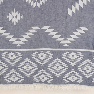 Decorative Blanket, Custom Wedding Gifts, Turkish Blanket, 56x83 Inches Navy Cotton Throw, Kilim Throw, Couch Blanket,