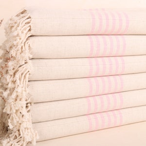 Gift For Him, Boyfriend Gift, Home Gift, Bridesmaid Gift, 36x67 Inches Pink Linen Towel, Striped Towel, Beach Wedding Favor,