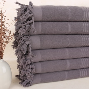 Personalized Beach Towel, Embroidered Beach Towel, Dark Gray Towel, Striped Towel, Terry Towel, 36x71 Inches 50th Wedding Anniversary Gifts,