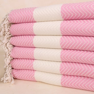 40x71 Inches Pink-White Cotton Towel, Bridesmaid Gift, Zig zag Towel, Bridesmaid Gift Towel, Beach Towel, Anniversary Gift For Her,