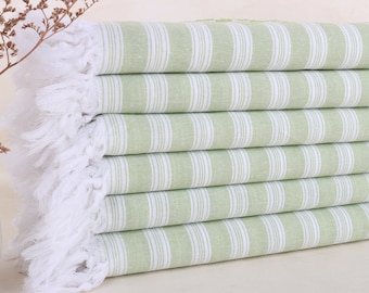 Bridesmaid Gifts, Custom Beach Towel, Light Khaki Green Towel, Striped Towel, 40x71 Inches Embroidery Towels, Hotel Towel, Holiday Towel,