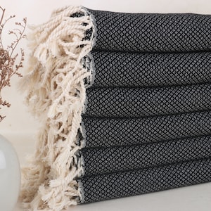 Turkish Beach Towel, Custom Beach Towel, Black Towel, Geometric Towel, 38x63 Inches Beach Towel Embroidery, Bathroom Towel, Hotel Towel,