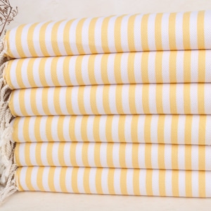 Custom Wedding Gifts, Turkish Beach Towel, 40x71 Inches Yellow Cotton Towel, Personalized Towel, Striped Towel, Home Gift,