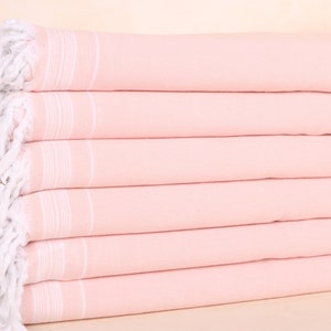 Striped Blanket, Throw Blanket, 56x91 Inches Light Coral Cotton Blanket, Turkish Blanket, Bridal Shower Gift, Best Friend Gift,