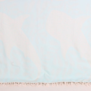 Gifts For Him, Bedspread, Turkish Blanket, 91x99 Inches Mint Cotton Blanket, Throw Blanket, Whale Design Blanket, Turkish Tablecloth,