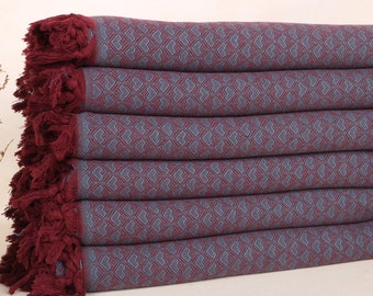 75x87 Inches Dark Turquoise-Burgundy Cotton Blanket, Woven Blanket, Boho Throw Blankets, Woven Throw Blanket, Heart Design  Blanket,