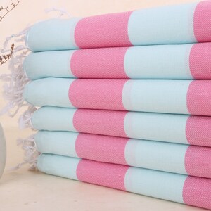 Turkish Towel, Custom Towel, Mint-Fuchsia Towel, Striped Towel, 40x71 Inches Bachelor/Bachelorette Party Favors, Gift Towel,