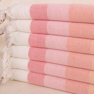 Wedding Favors for Guests, Turkish Beach Towel Personalized, Yellow-Coral Towel, Striped Towel, 40x67 Inches Customized Towels,