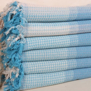 87x91 Inches Turquoise Cotton Blanket, Boho Throw Blankets, Custom Wedding Gifts, Striped Blanket, Woven Throw Blanket, Bridesmaid Gift,