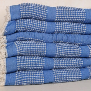 Woven Blanket, Waffle Blanket, Wedding Favors, Custom Wedding Gifts, 71x95 Inches Sax Blue Cotton Blanket, Bridesmaid Gifts Personalized,